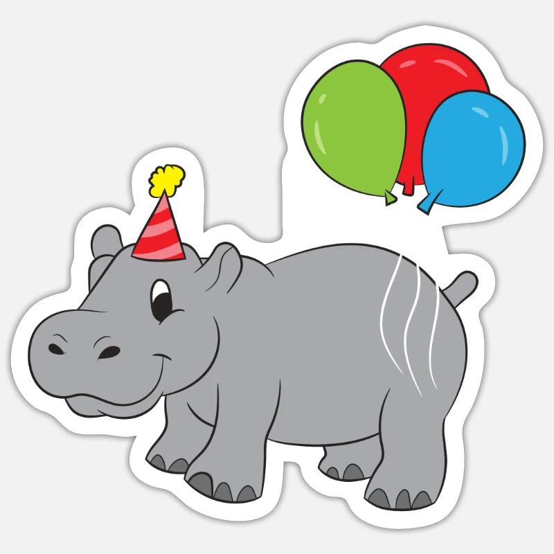 Nilpferd Geburtstag Süßes Nilpferd Sticker Größe S (10 x 10 cm)