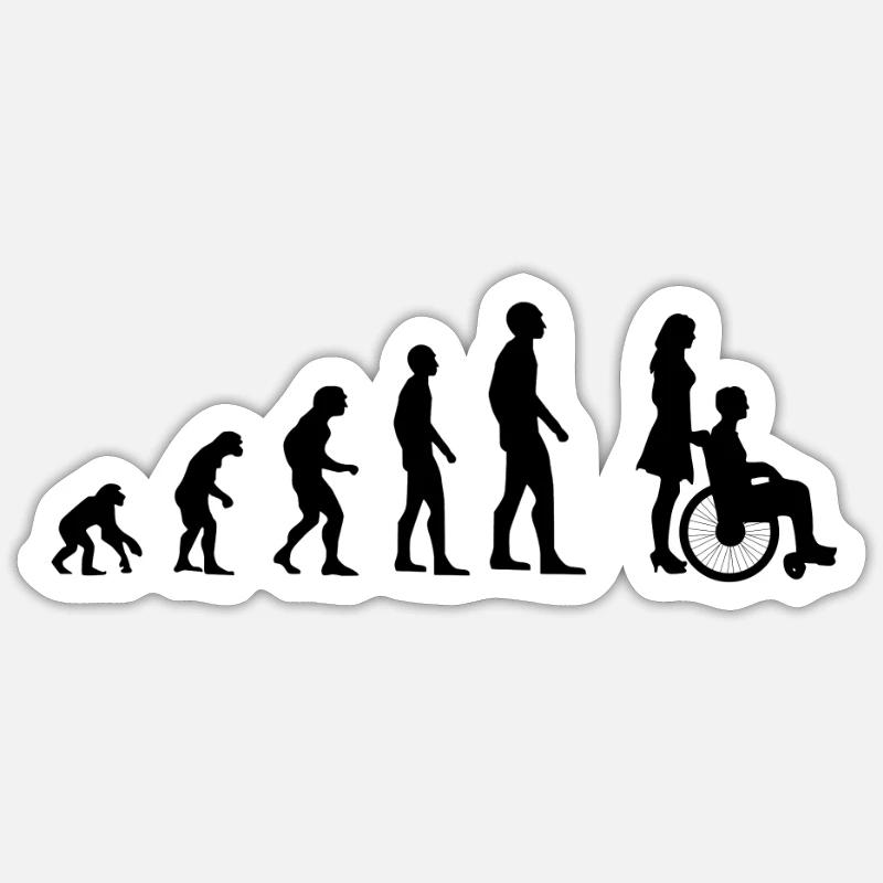 Rollstuhl Evolution des Menschen Handicap - Sticker Größe S (10 x 10 cm) - Mattweiß