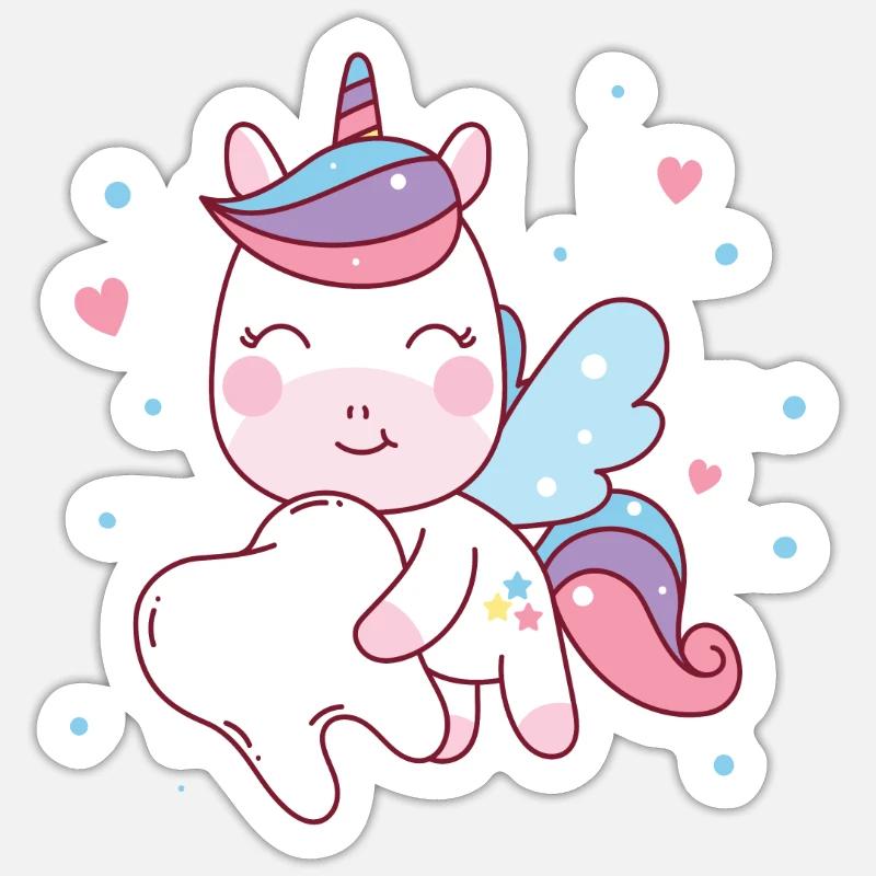 Zahnfee Einhorn - Sticker Größe S (10 x 10 cm) - Mattweiß