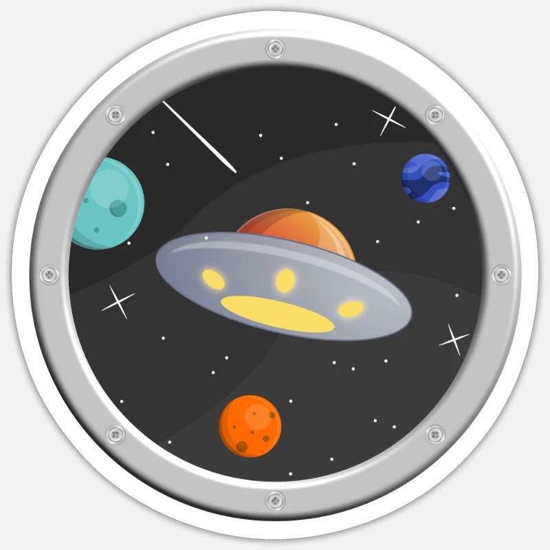Fenêtre dans l'espace avec UFO - Sticker taille S (10 x 10 cm) - blanc mat