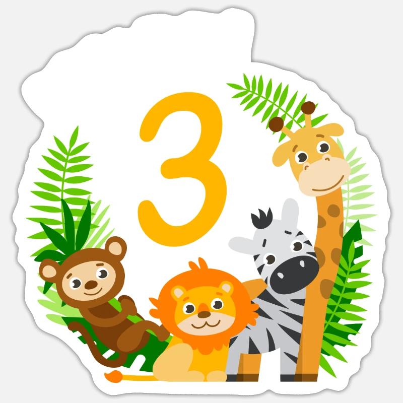 3. Geburtstag Geburtstagsshirt Dschungel Dritter - Sticker Größe S (10 x 10 cm) - Mattweiß