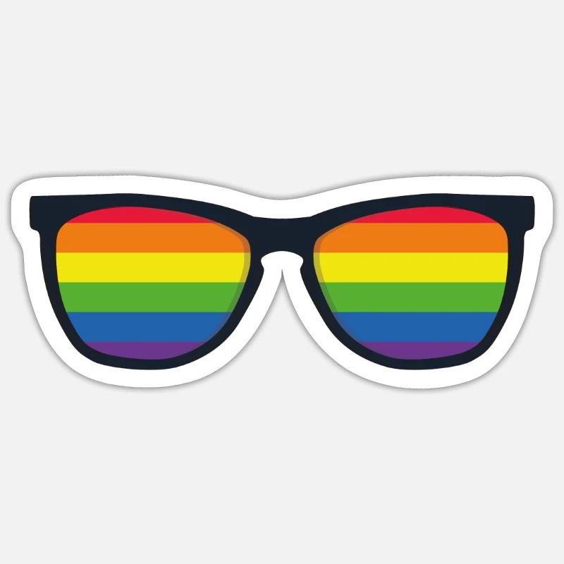 Regenbogen Sonnenbrille - Sticker Größe S (10 x 10 cm) - Mattweiß