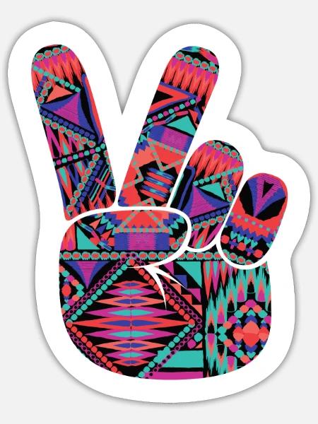 Hand Peace Sign Cool Modable Stylish Aztec - Sticker Größe S (10 x 10 cm) - Mattweiß
