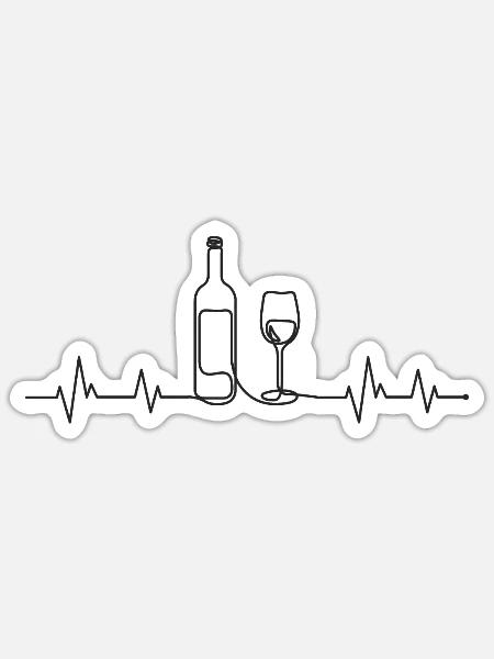 Wein Herzschlag - Sticker Größe S (10 x 10 cm) - Mattweiß