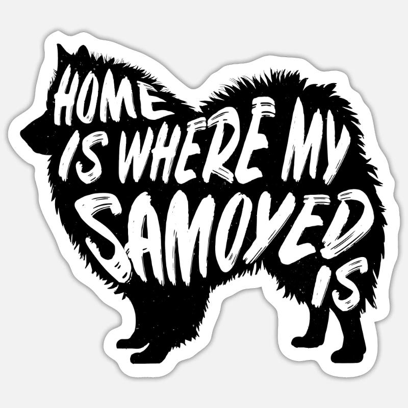 Samoyède est ma maison - Sticker taille S (10 x 10 cm) - blanc mat