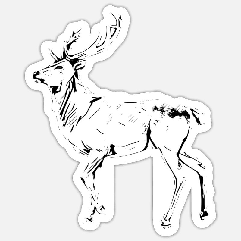 cerf - Sticker taille S (10 x 10 cm) - blanc mat
