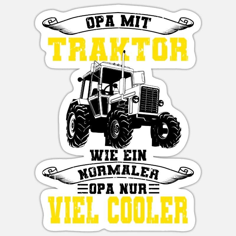 Opa Mit Traktor - Sticker Größe S (10 x 10 cm) - Mattweiß