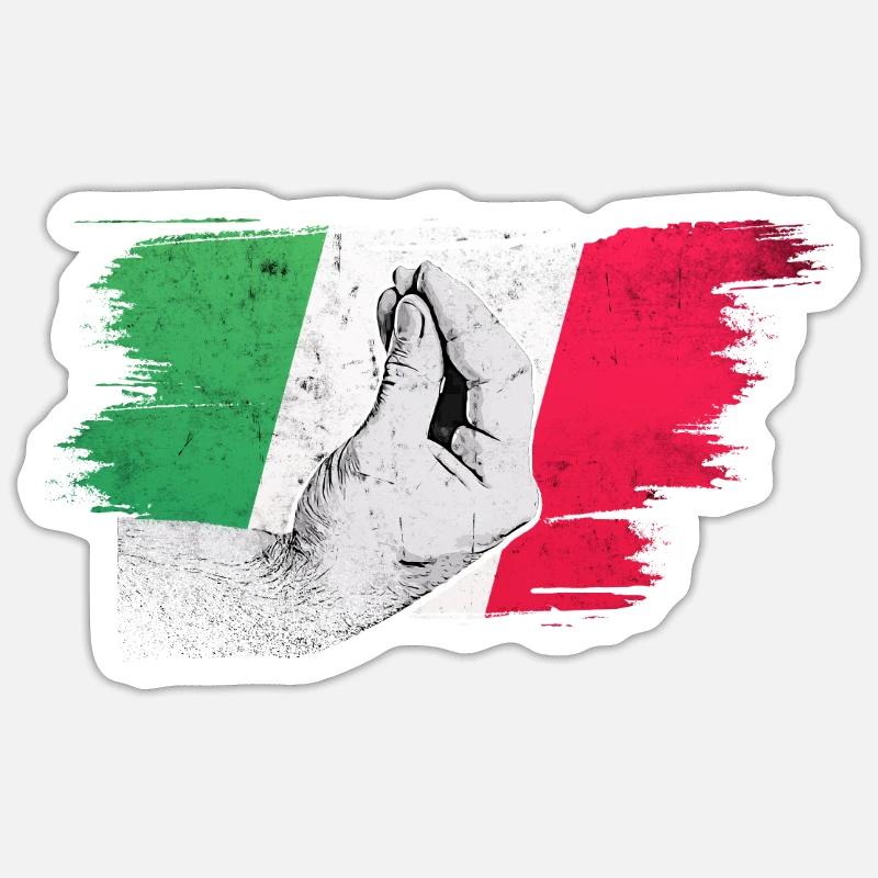 Drapeau italien avec capisci de geste de la main typique? - Sticker taille S (10 x 10 cm) - blanc mat