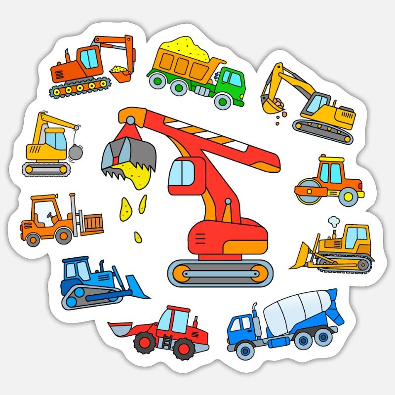 Vehicles construction site - Sticker size S (10 x 10 cm) - white matte
