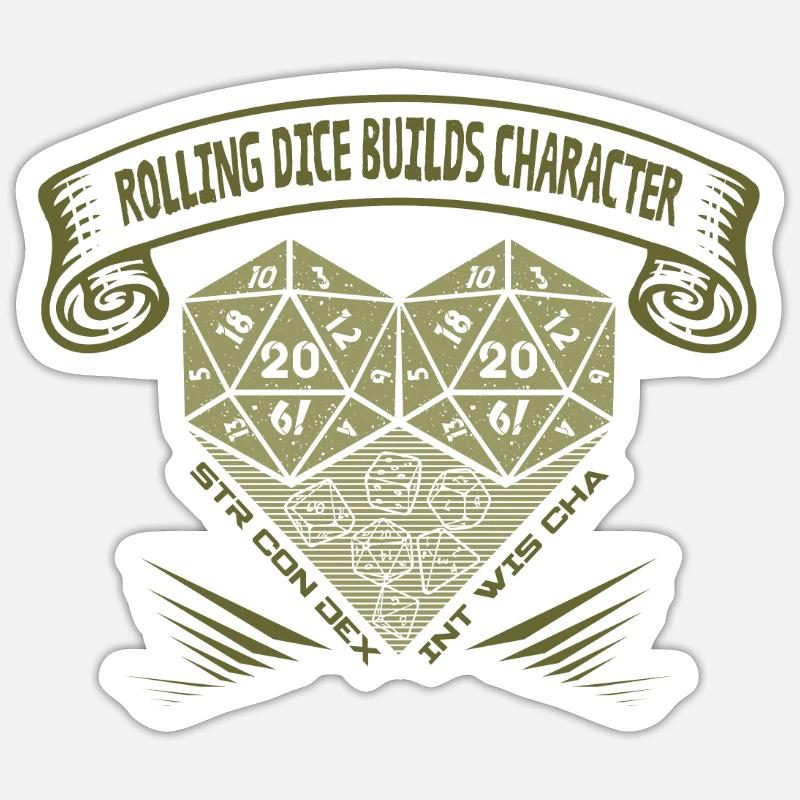Rolling Dice Builds Character - D20 Tabletop RPG Sticker size S (10 x 10 cm)