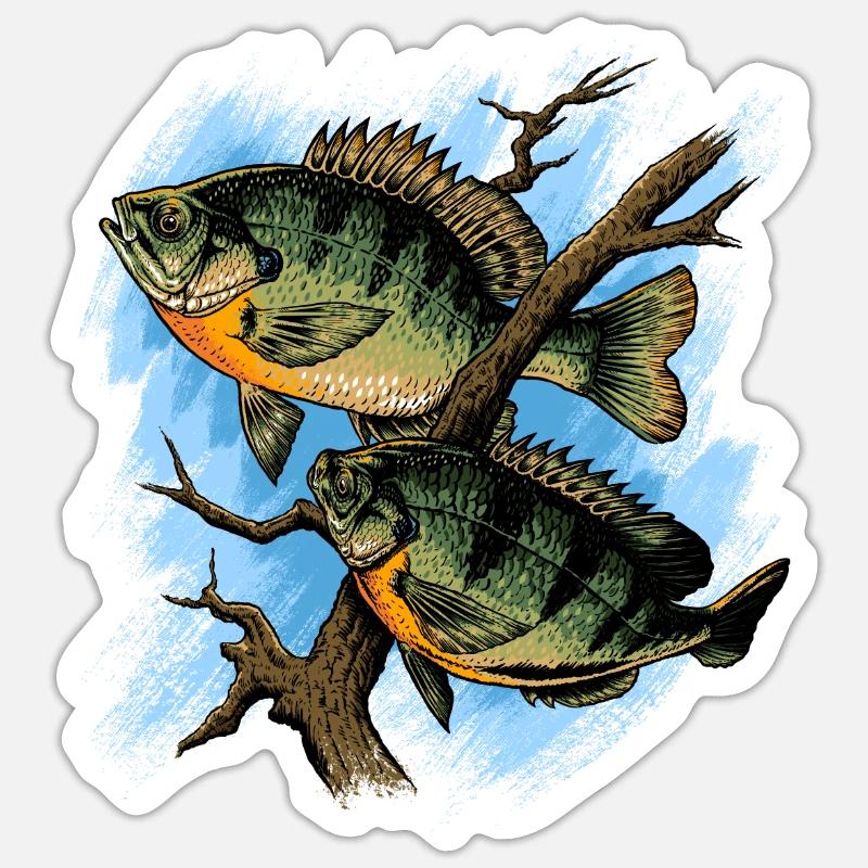 Bluegill Illustration Angeln Pullover Design - Sticker Größe S (10 x 10 cm) - Mattweiß