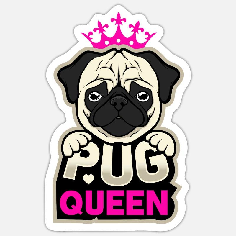 Mops Pug Queen - Sticker Größe S (10 x 10 cm) - Mattweiß