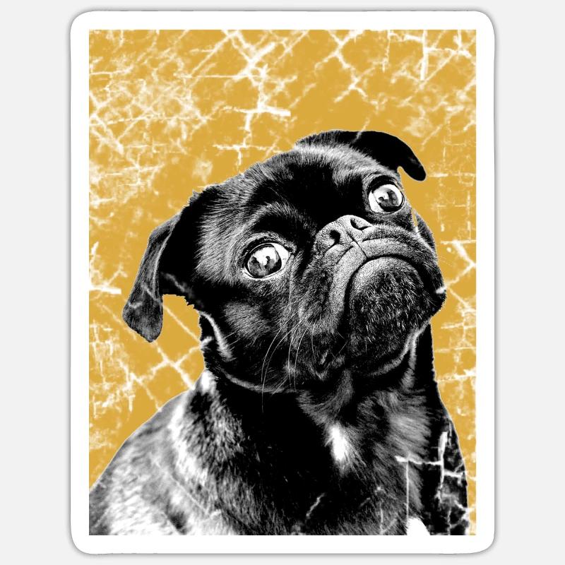 schwarzer Mops Geschenk - Sticker Größe S (10 x 10 cm) - Mattweiß
