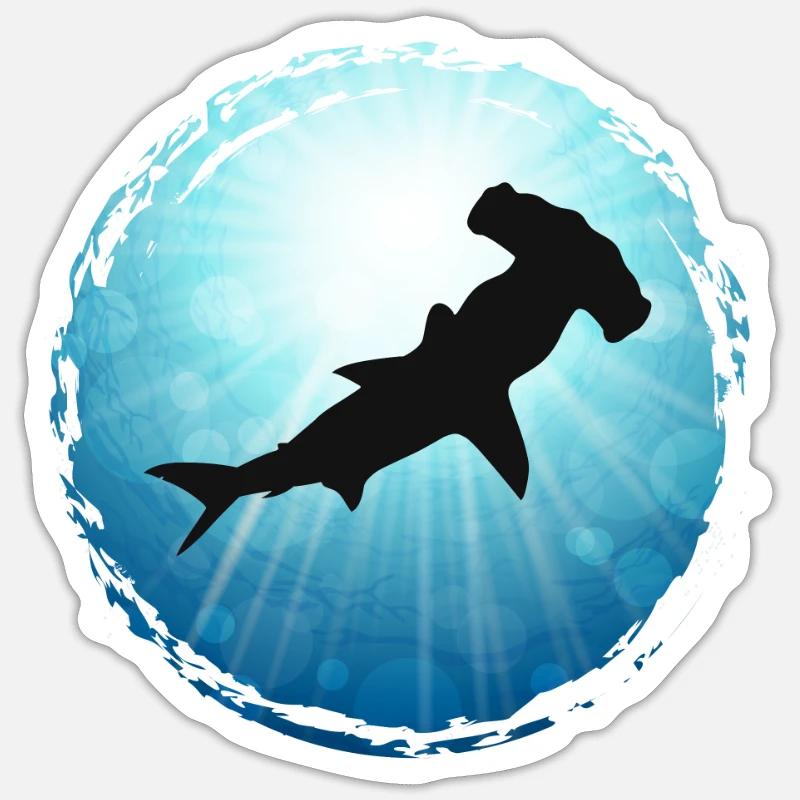 Requin marteau bleu mer océan plongée apnée apnée - Sticker taille S (10 x 10 cm) - blanc mat
