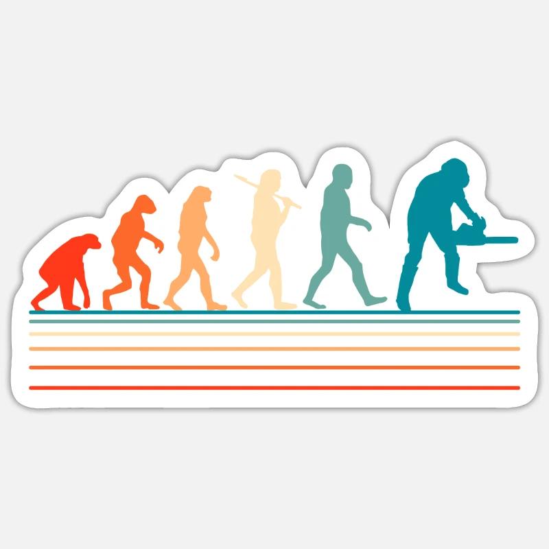 Rétro évolution bûcheron tronçonneuse bois forêt - Sticker taille S (10 x 10 cm) - blanc mat