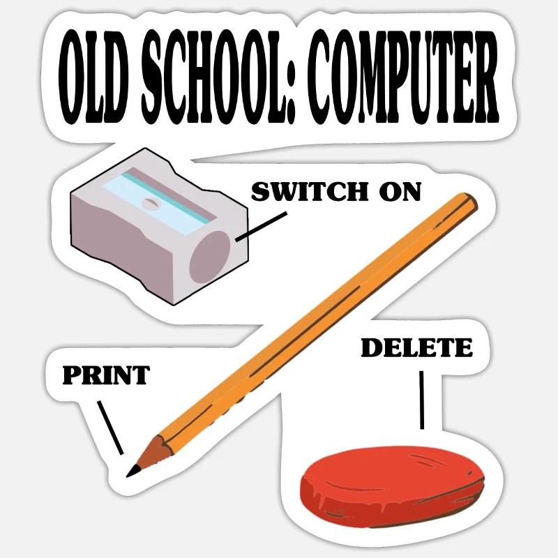 Old School Computer PC Technik - Sticker Größe S (10 x 10 cm) - Mattweiß