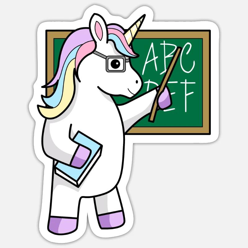 Lehrer Einhorn - Sticker Größe S (10 x 10 cm) - Mattweiß