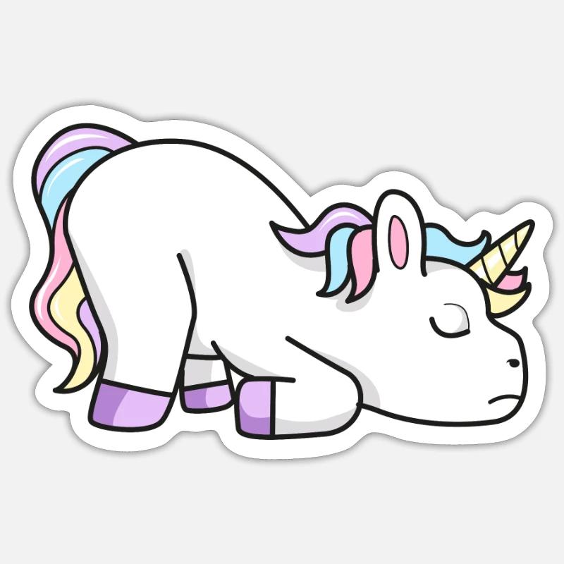 Licorne fatiguée - Sticker taille S (10 x 10 cm) - blanc mat