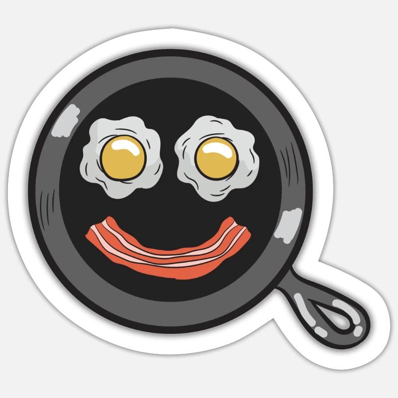 Funny breakfast face fried egg bacon pan Sticker size S (10 x 10 cm)