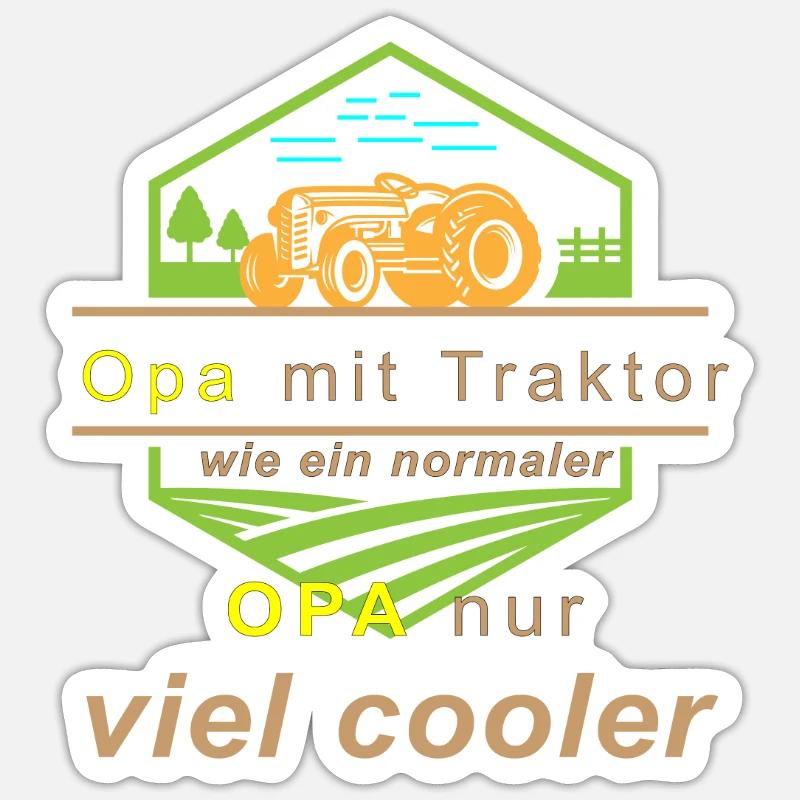 Opa Mit Traktor Wie Ein Normaler Opa Nur Viel Cool - Sticker Größe S (10 x 10 cm) - Mattweiß