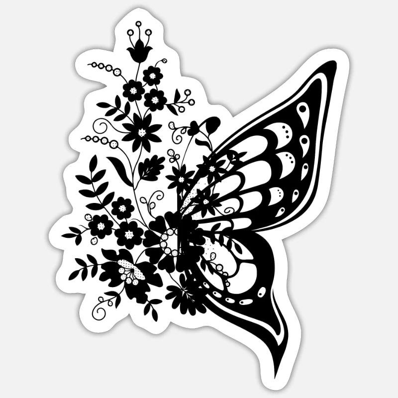 Cadeau de fleur de papillon - Sticker taille S (10 x 10 cm) - blanc mat