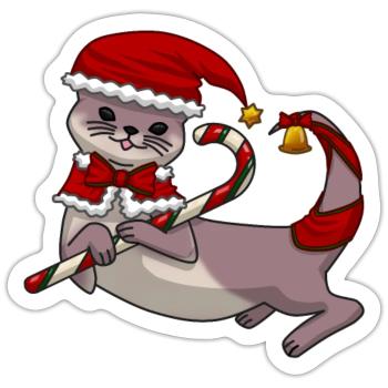 Loutre de Noël - Sticker taille S (10 x 10 cm) - blanc mat - Devant