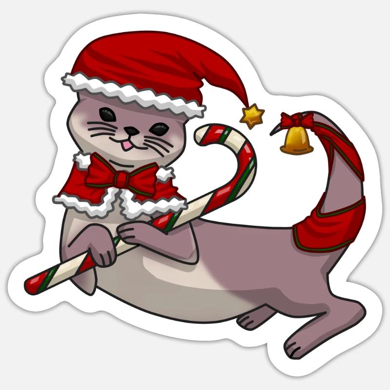 Christmas Otter - Sticker size S (10 x 10 cm) - white matte