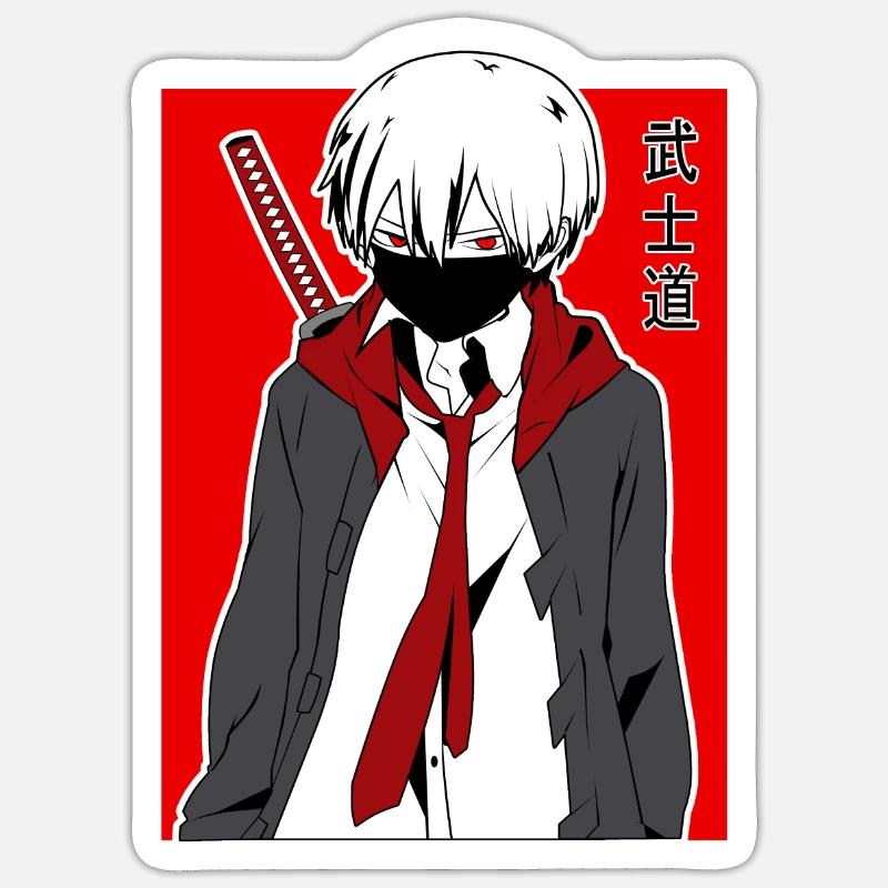 Samurai Warrior Anime - Sticker Größe S (10 x 10 cm) - Mattweiß