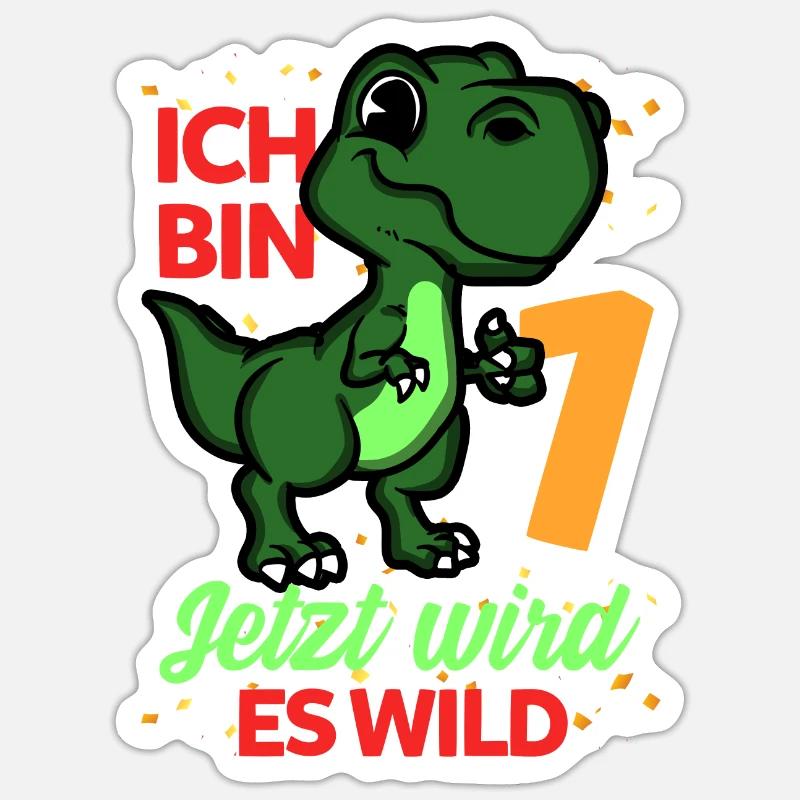 Dinosaurier Erster Geburtstag Trex 1 Feiern - Sticker Größe S (10 x 10 cm) - Mattweiß