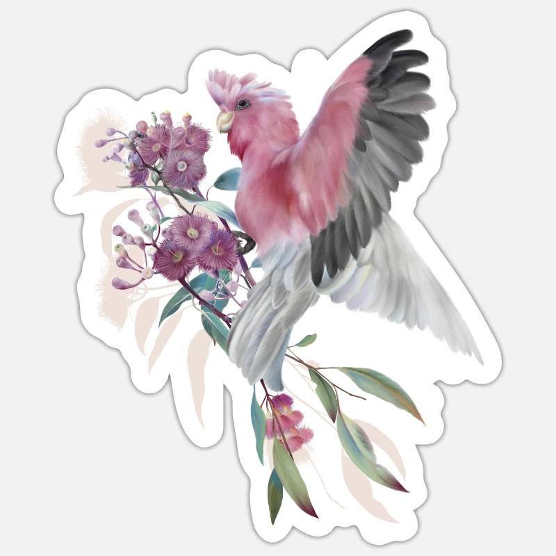 Galah auf der Eukalyptusblüte - Sticker Größe S (10 x 10 cm) - Mattweiß