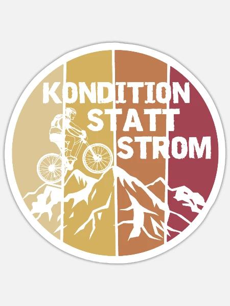 Kondition Statt Strom | Anti E-Bike Fahrrad Fahrer - Sticker Größe S (10 x 10 cm) - Mattweiß