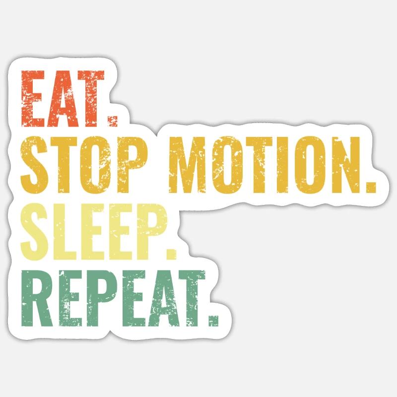 Stop Motion Eat Sleep Repeat - Sticker Größe S (10 x 10 cm) - Mattweiß