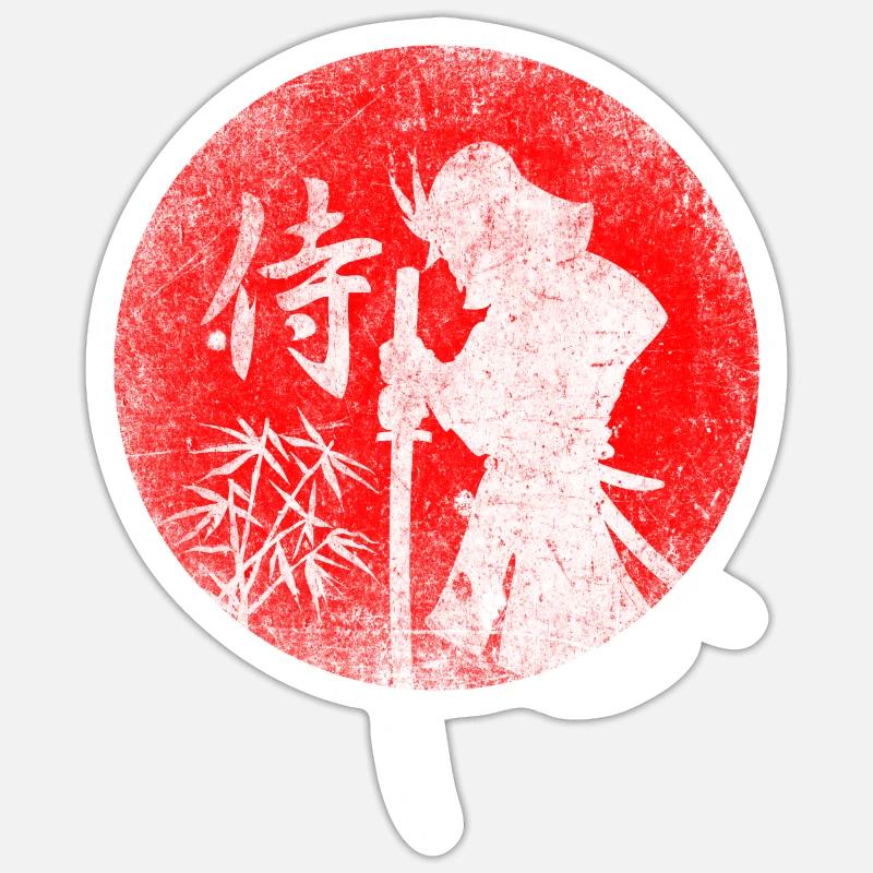 Samurai vor Roter Sonne mit Bambus Sticker Größe S (10 x 10 cm)