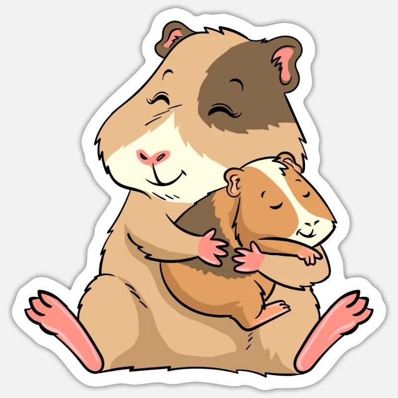 Cochon d'Inde bébé jeune maman - Sticker taille S (10 x 10 cm) - blanc mat