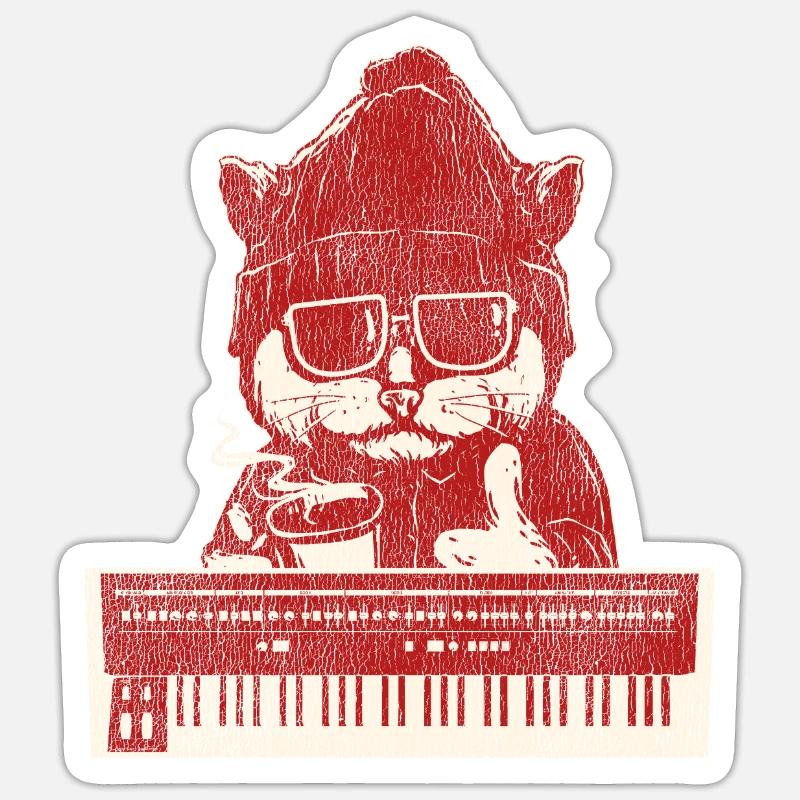Coole Synthesizer Kaffee Katze - Sticker Größe S (10 x 10 cm) - Mattweiß