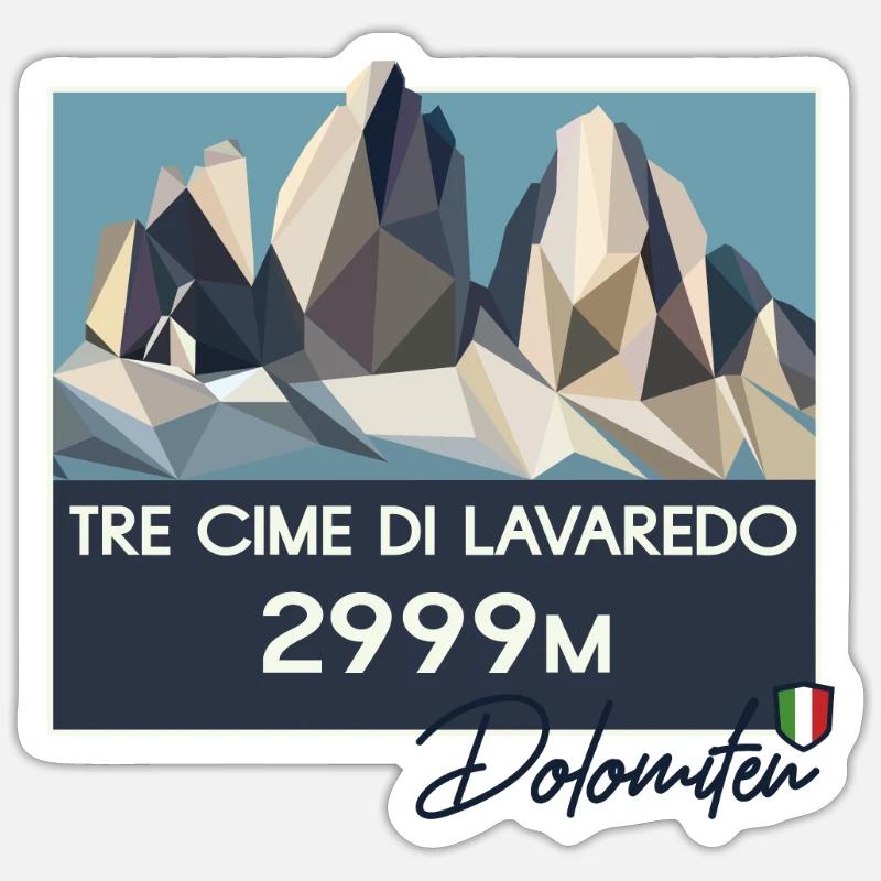 Drei Zinnen Dolomiten E5 Südtirol Retro Low Poly - Sticker Größe S (10 x 10 cm) - Mattweiß