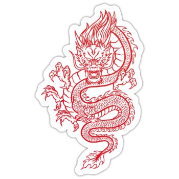 Dragon japonais dessiné à la main rouge - Sticker taille S (10 x 10 cm) - blanc mat - Devant