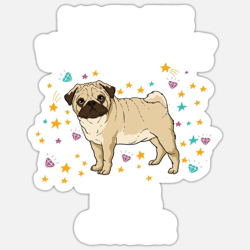 Mops Glitzer Hundehalter Hunde Geschenk - Sticker Größe S (10 x 10 cm) - Mattweiß