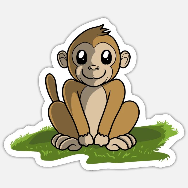Affe Äffchen - Sticker Größe S (10 x 10 cm) - Mattweiß