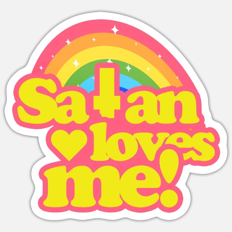 Satan m'aime - Sticker taille S (10 x 10 cm) - blanc mat
