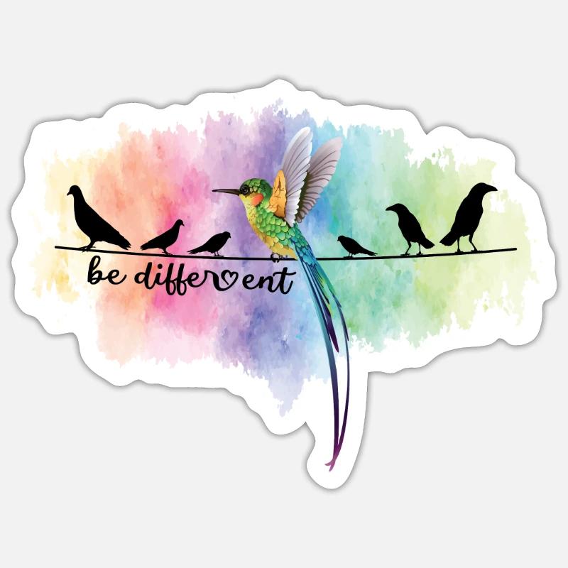 Be Different Süßes Vogel Colibri Sei Anders Spruch - Sticker Größe S (10 x 10 cm) - Mattweiß