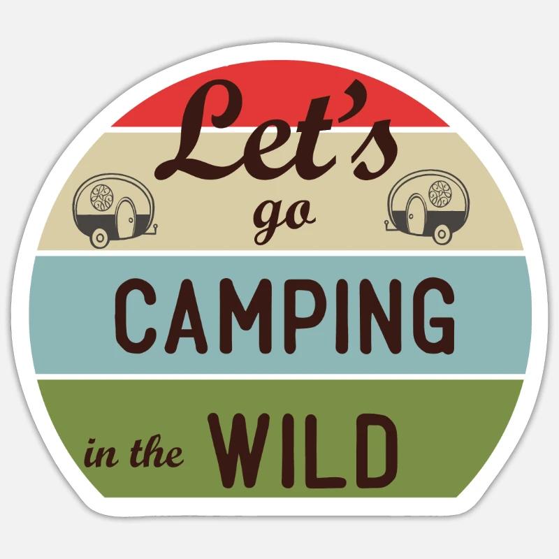 Allons camper dans la nature - Sticker taille S (10 x 10 cm) - blanc mat