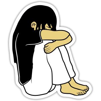 Sad sitting girl - Sticker size S (10 x 10 cm) - white matte - Front
