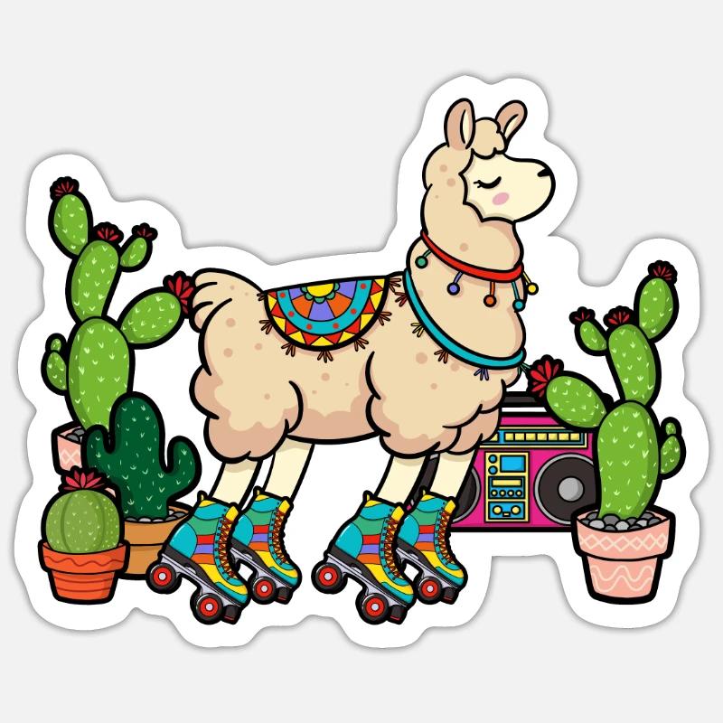 Llama Disco Roller Cactus - Sticker size S (10 x 10 cm) - white matte