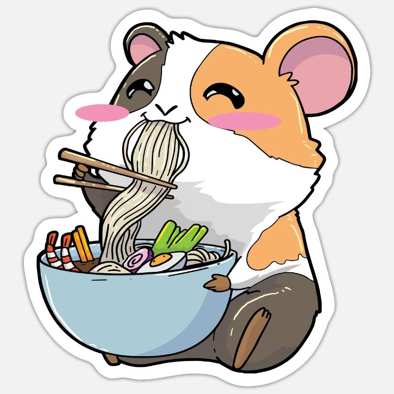 Guinea pig eats ramen - Sticker size S (10 x 10 cm) - white matte