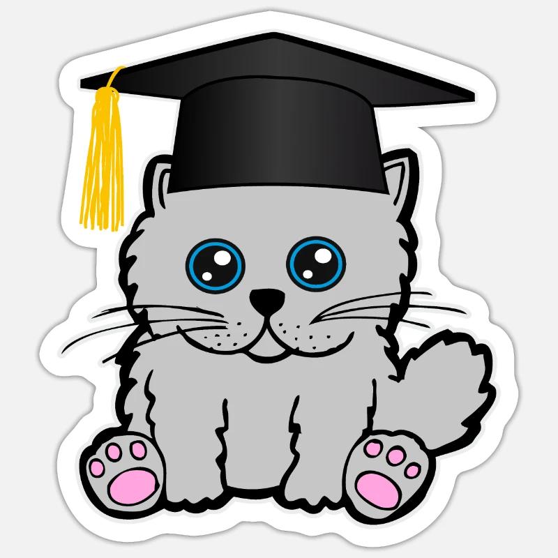 Bachelor Master Studium Abschluss Katze Mieze - Sticker Größe S (10 x 10 cm) - Mattweiß