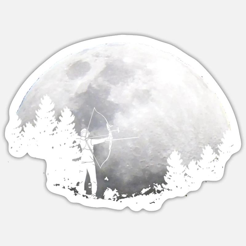 Mond Bogen Bogenschießen - Sticker Größe S (10 x 10 cm) - Mattweiß
