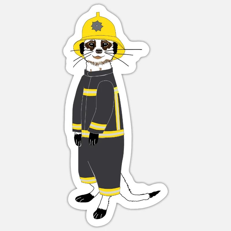 Pompier drôle suricate - Sticker taille S (10 x 10 cm) - blanc mat