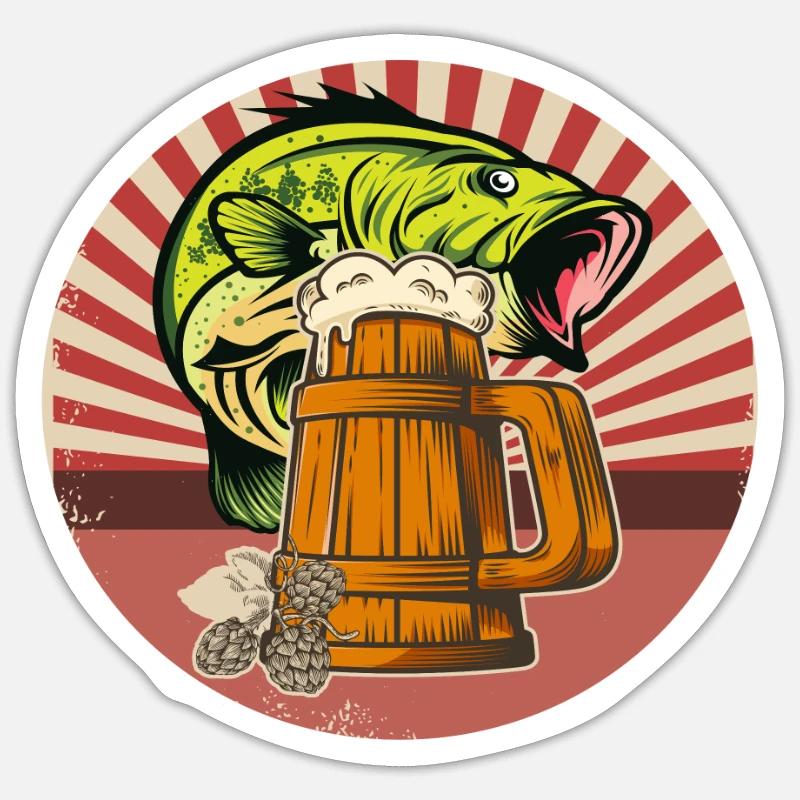 Perche et bière - Sticker taille S (10 x 10 cm) - blanc mat