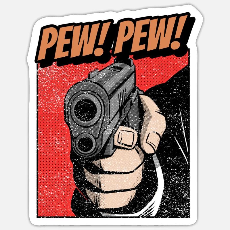 Pew pew gun comic - Sticker size S (10 x 10 cm) - white matte